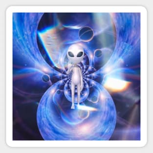 Alien in Space Fractal Sticker